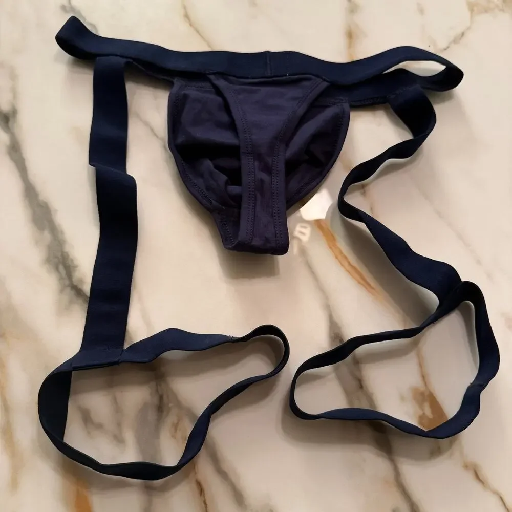 NEW Blanc Menswear Cotton BL087 Lyon Garter Thong Color Navy Blue Size Medium